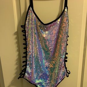 I heart raves iridescent sequin body suit
